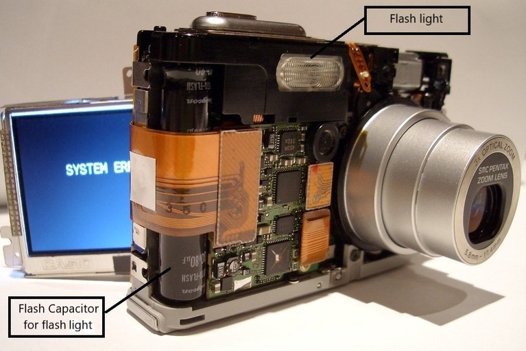 Flash capacitor in digital camera